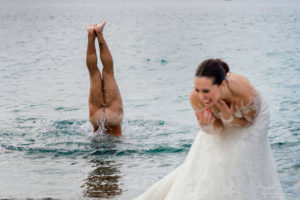 Funny moment post wedding trash the dress